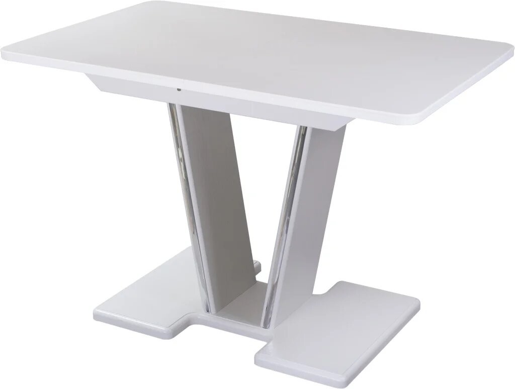 Обеденный стол с камнем Румба ПР-2 с центральной ножкой 04/БЛ 03-2 БЛ, белый/камень белого цвета