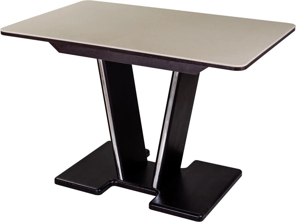 Обеденный стол с камнем Румба ПР-2 с центральной ножкой 06/ВН 03-2 ВН, венге/камень песочного цвета