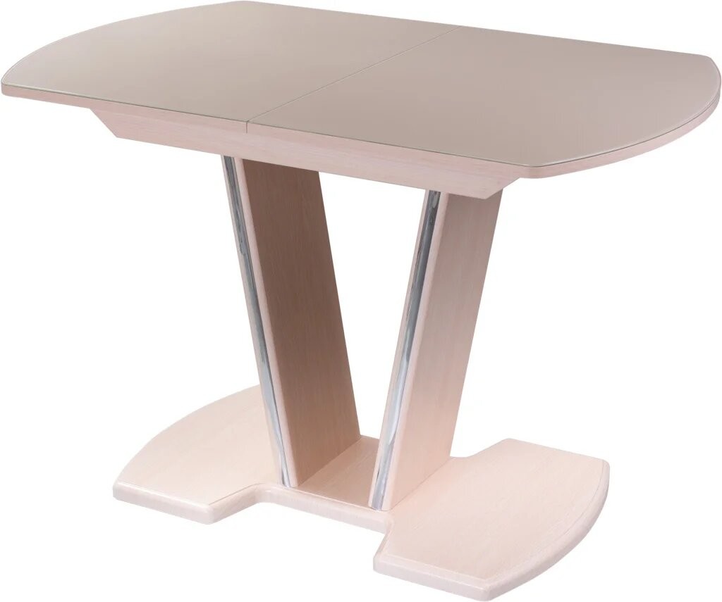 Стол со стеклом - Танго ПО-1 МД ст-КР 03-1 МД, молочный дуб, стекло кремового цвета