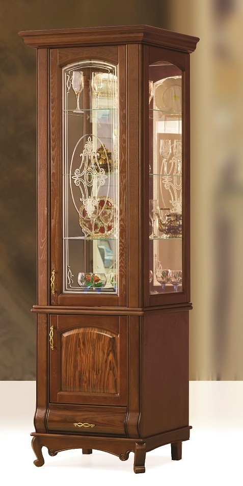 Шкаф с витриной "Оскар" 1-дв. (с витражами) со шпоном палисандра