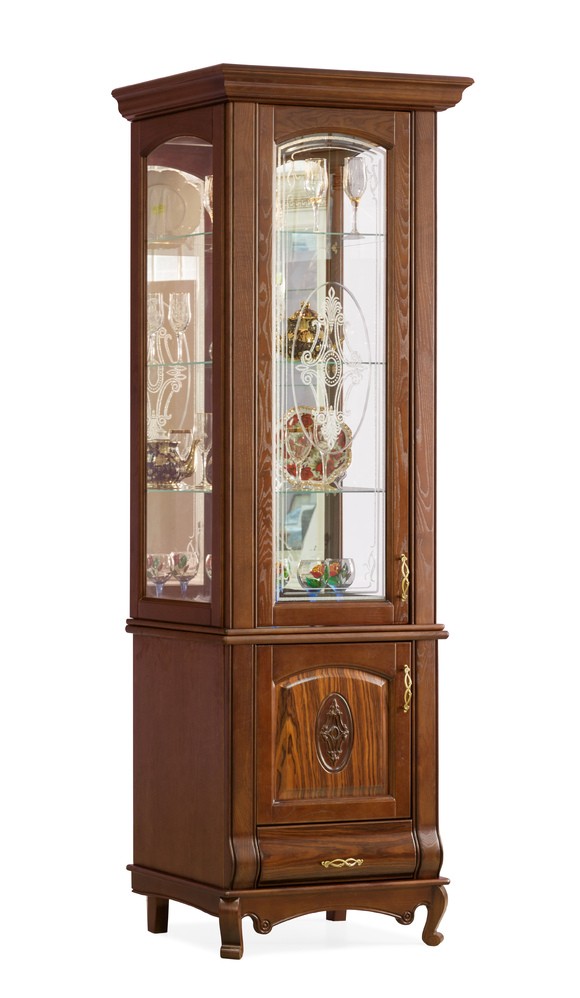  Шкаф с витриной "Оскар" 1-дв. (с декором "Вензель") со шпоном палисандра