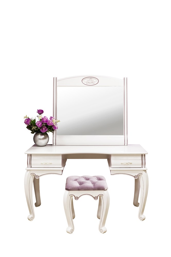  Стол туалетный + зеркало "Оскар" с патинированием (с декором "Роза")
