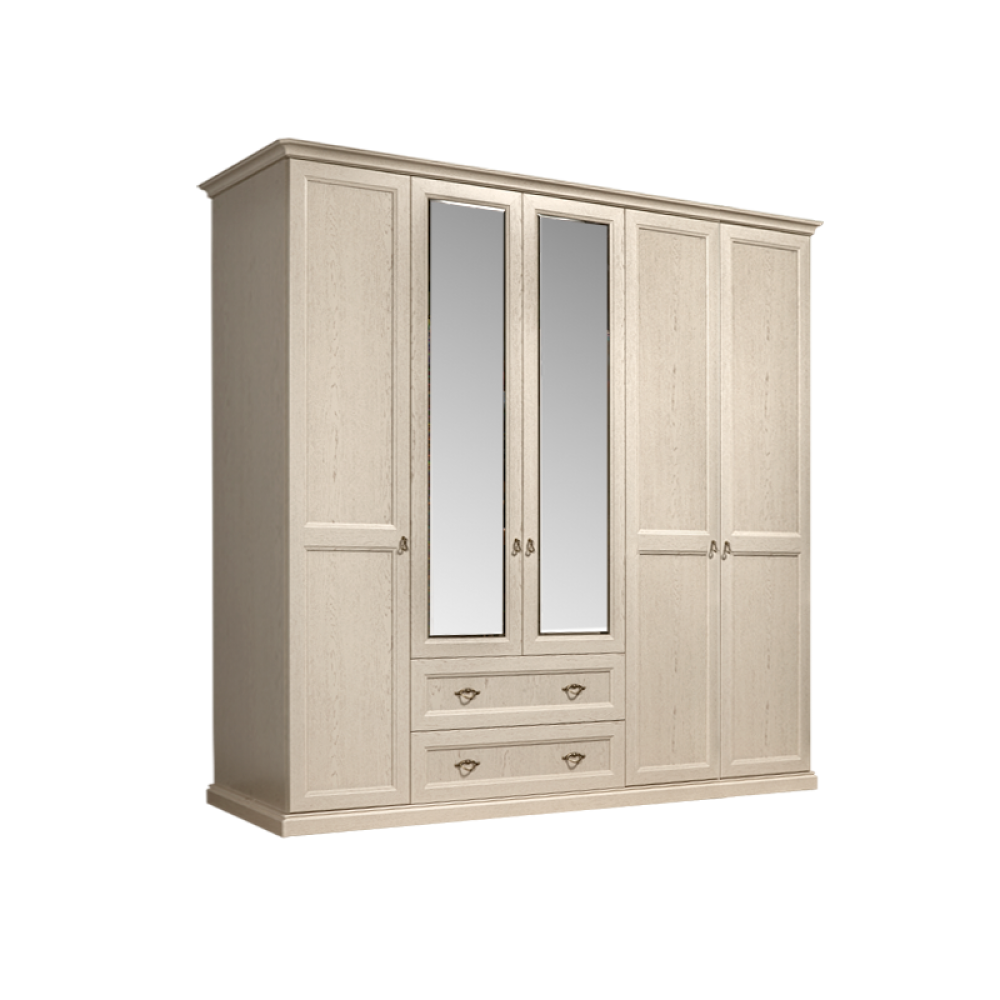 Шкаф 5-и дверный (с зеркалами) для платья и белья с выдвижными ящиками