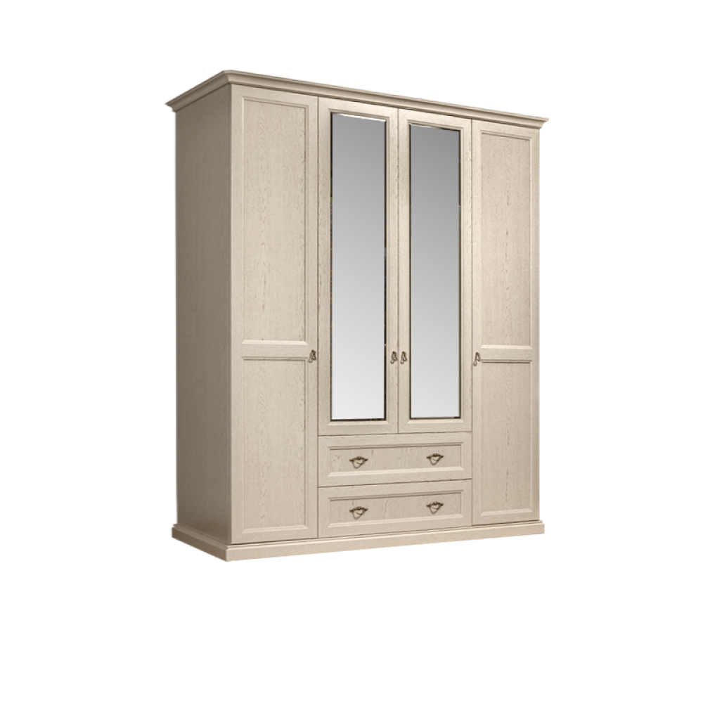 Шкаф 4-х дверный (с зеркалами) для платья и белья с выдвижными ящиками